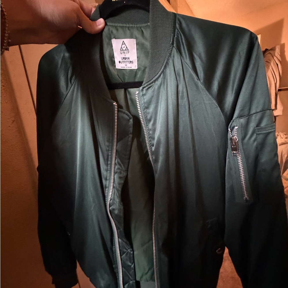 Urban Outfitters Dark Green Satin Bomber Jacket